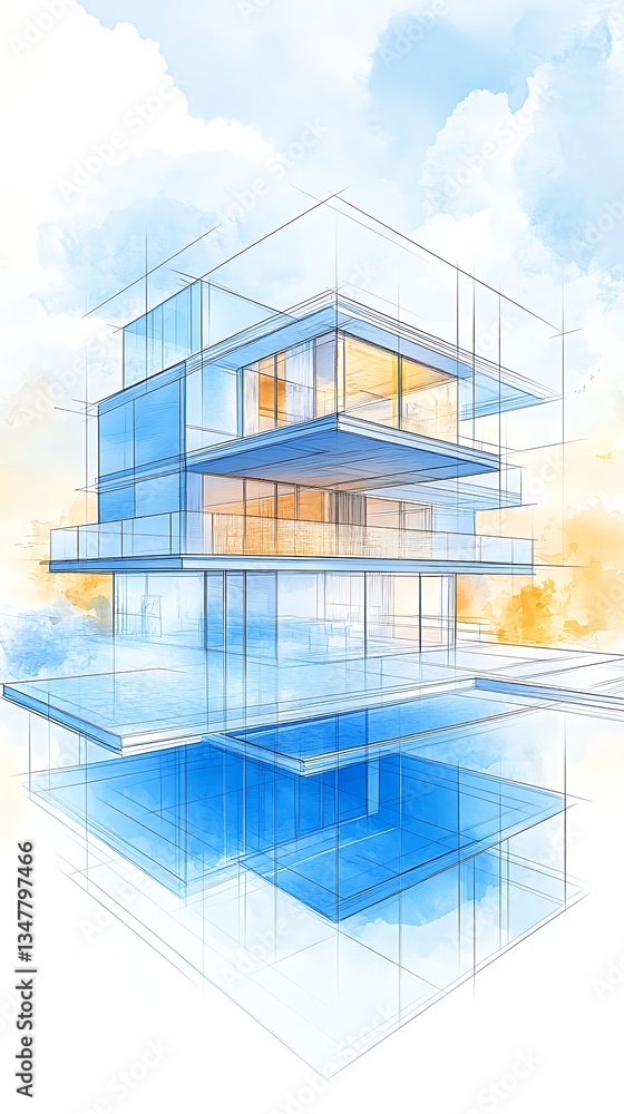 Modern House Architectural Blueprint Design Sketch Modern House Architectural Blueprint Design Sketch