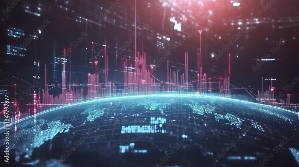Futuristic digital landscape with data visualization over Earth Futuristic digital landscape with data visualization over Earth