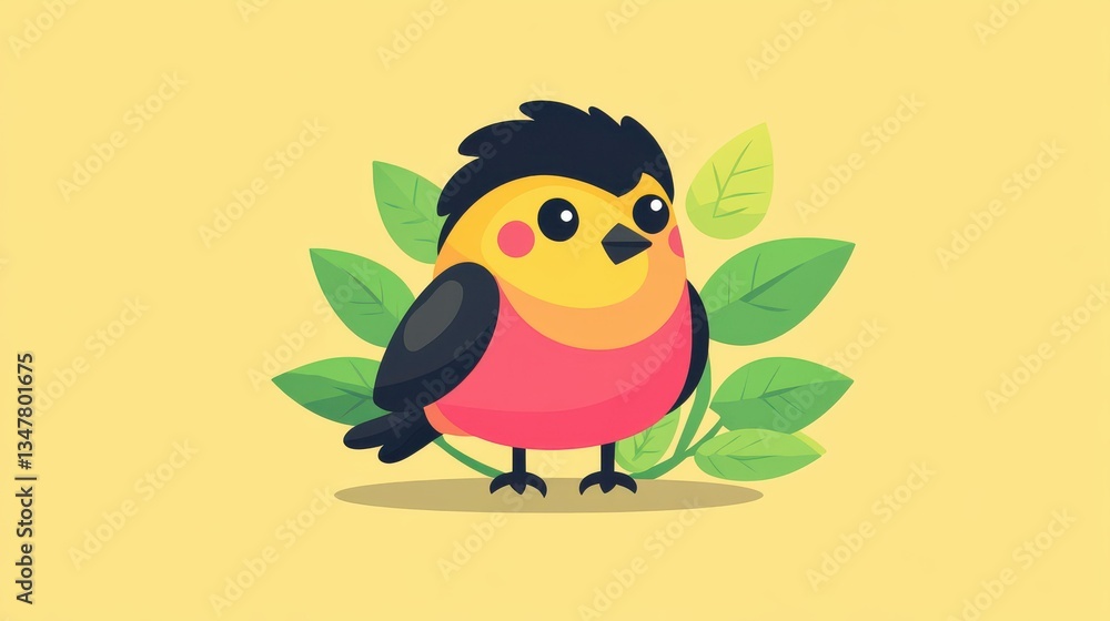 Fototapeta premium Cute bird vector drawing in a modern D game style, featuring playful textures and vibrant colors for a whimsical feel.