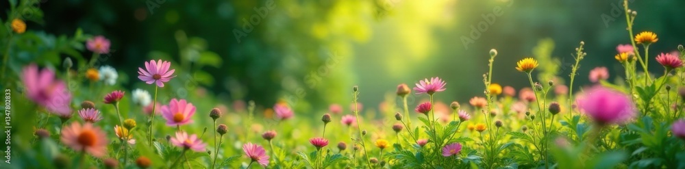 Dense foliage with wildflowers swaying in the breeze, nature lover, environment, trees Dense foliage with wildflowers swaying in the breeze, nature lover, environment, trees