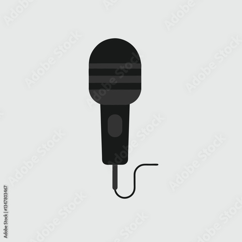 Flat Icon of a Black Microphone with Cable