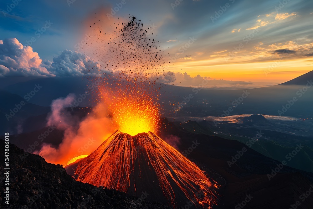 Fototapeta premium Volcano’s sleep and flame cycles capture a beat of calm and close eruption defining these rocky marvels. 