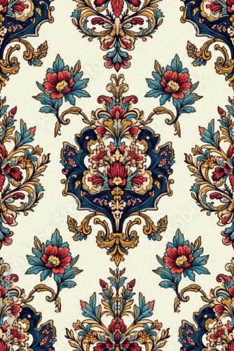Elegant Damask Seamless Pattern with Intricate Floral Motifs and Ornate Details , seamless, floral