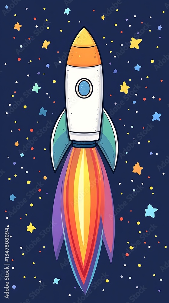 Rocket Soaring Through Starry Skies A Cosmic Space Flight Adventure with Colorful Fire Tail Graphic Rocket Soaring Through Starry Skies A Cosmic Space Flight Adventure with Colorful Fire Tail Graphic