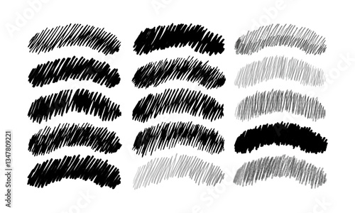 Fifteen arc shaped shaded spaces. Doodles and squiggles. Vector set