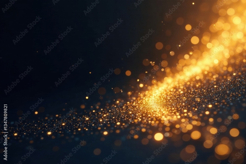 Obraz premium Swirling gold glitter particles on a dark background, darkness, sparkle, shimmer