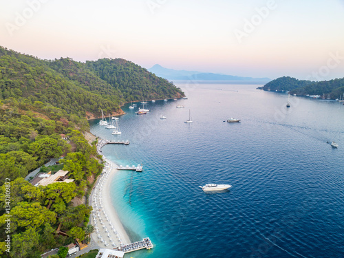 Gocek Island and Gocek Marina Drone Photo, Gocek Fethiye, Mugla Turkiye (Turkey)