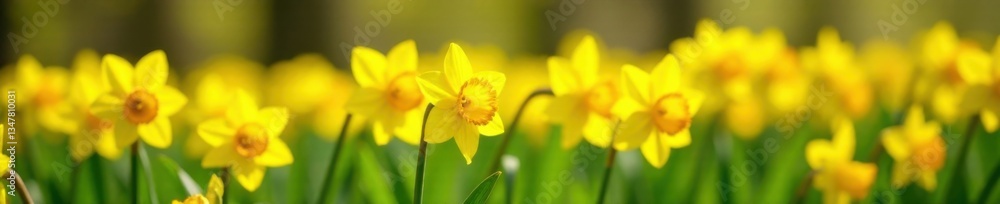Field of vibrant yellow daffodil flowers swaying gently in the spring breeze, spring, sunshine, field Field of vibrant yellow daffodil flowers swaying gently in the spring breeze, spring, sunshine, field