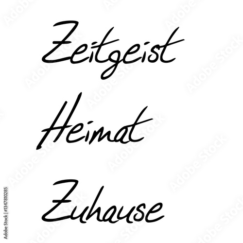Zeitgeist, Heimat, Zuhause, Worte mit Bedeutung in besonderer Schreibschrift, vektor, vektor grafik. Version 4