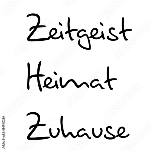 Zeitgeist, Heimat, Zuhause, Worte mit Bedeutung in besonderer Schreibschrift, vektor, vektor grafik. Version 6