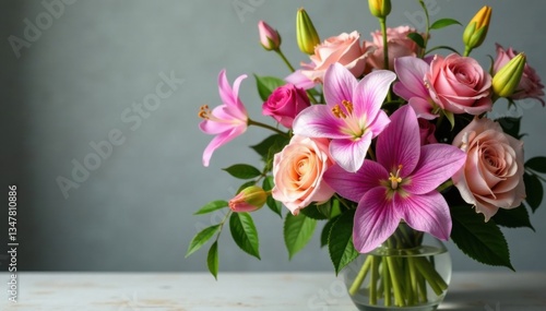 Wallpaper Mural Floral arrangement with roses, lilies, and orchids in a vase , flowers, decorative Torontodigital.ca