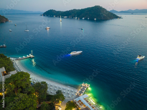 Fototapeta Naklejka Na Ścianę i Meble -  Gocek Island and Gocek Marina Drone Photo, Gocek Fethiye, Mugla Turkiye (Turkey)