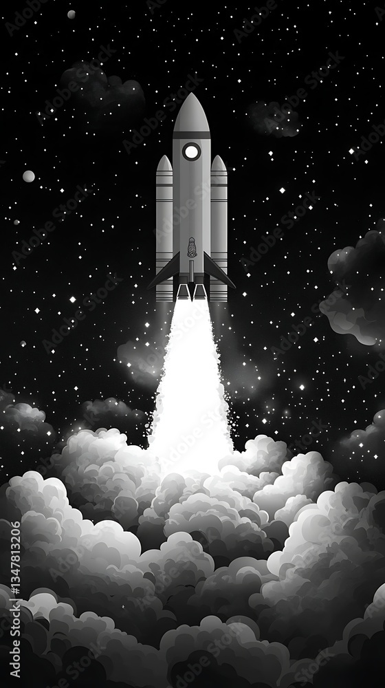 Fototapeta premium Spacecraft Ascending Through Cloudscape at Night