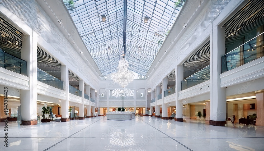 Inside the department store, natural light pours in through the glass ceiling Inside the department store, natural light pours in through the glass ceiling
