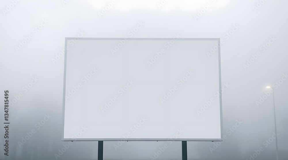 Blank Billboard Mockup in Foggy Landscape, Advertising Space Blank Billboard Mockup in Foggy Landscape, Advertising Space