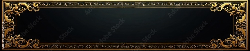 Obraz premium Golden luxurious invitation card with intricate gold foil details and black satin ribbon tied in a bow , high end parties, exclusive events, formal gatherings