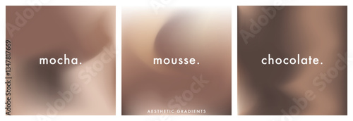 Chocolate and coffee color gradient background. Abstract brown blurry vector texture. Stylish gradation pattern. Aesthetic bg. Set of 3 square vector gradient background for poster, cover, social post