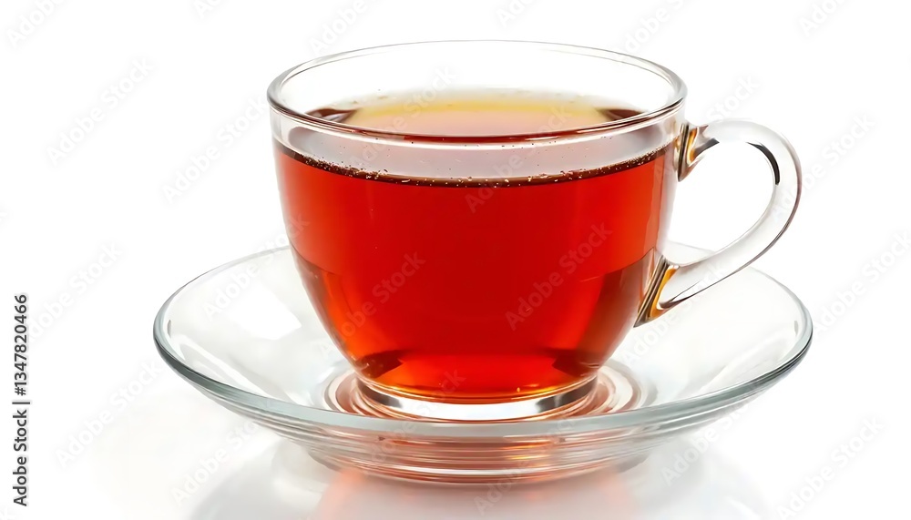 Glass Cup with Tea on Saucer Against White Backdrop Still Life Glass Cup with Tea on Saucer Against White Backdrop Still Life
