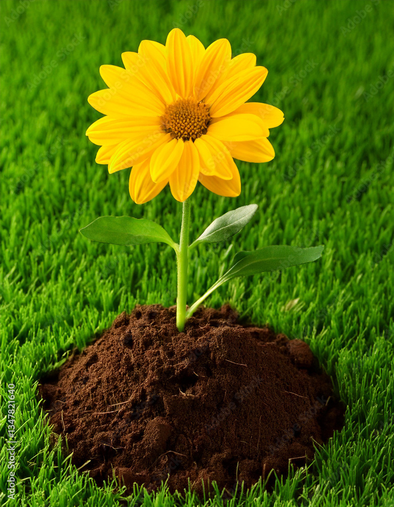 yellow flower in fresh soil