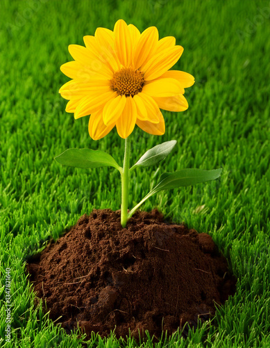 Obraz na płótnie yellow flower in fresh soil w salonie