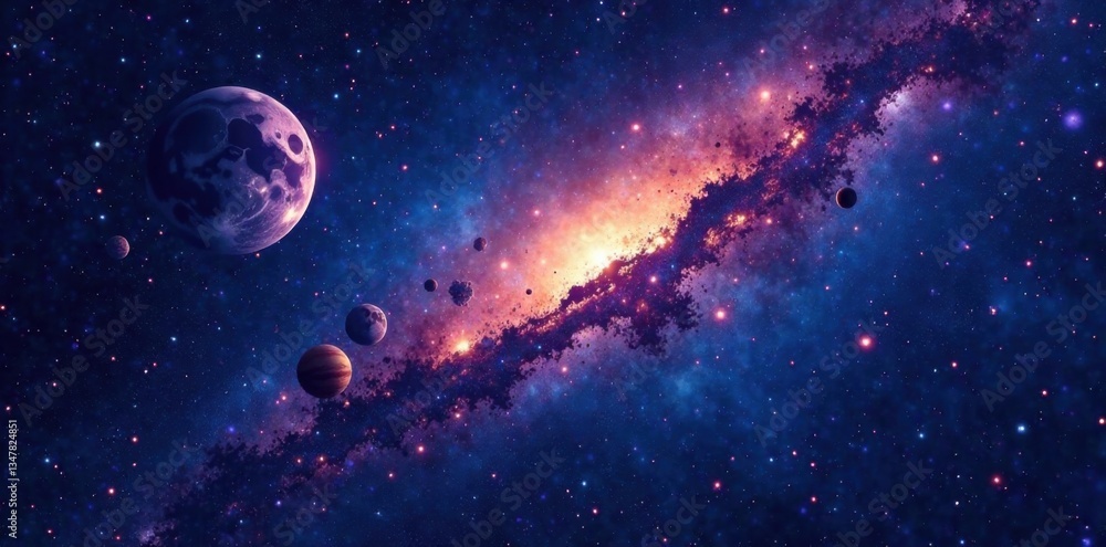 Fototapeta premium Milky Way Galaxy in Space with Stars and Planets, nebula, astronomy