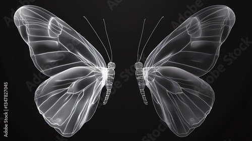 X ray butterfly stunning transparent wings on dark background. Phantom Veins. Illustration photo
