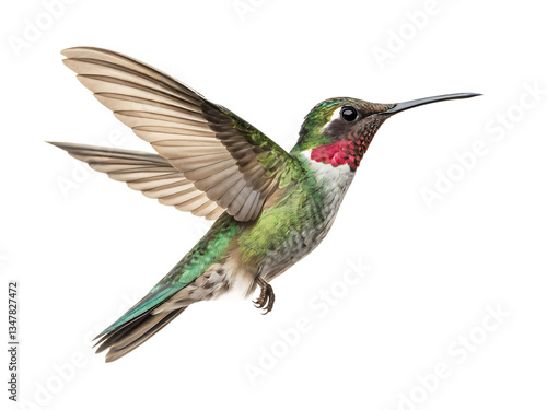 flaying hummingbird bird white background, PNG.