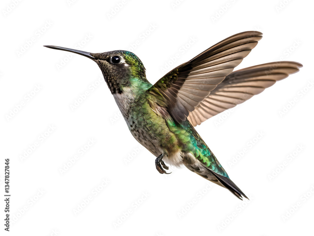 Fototapeta premium flaying hummingbird bird white background, PNG.