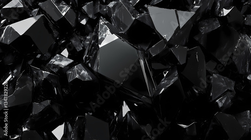 3d rendering of a black diamond on a black background, high quality photo, abstract black crystal background. Blackened Jewel. Illustration