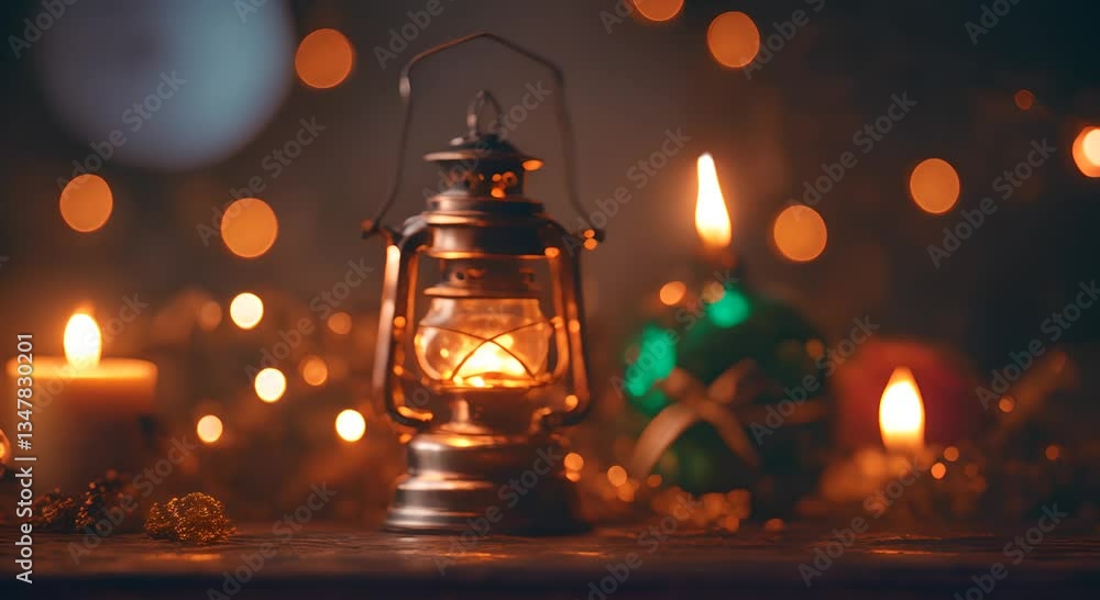An oil lamp burns steadily illuminating the festive atmosphere with shimmering colors all around 4K An oil lamp burns steadily illuminating the festive atmosphere with shimmering colors all around 4K