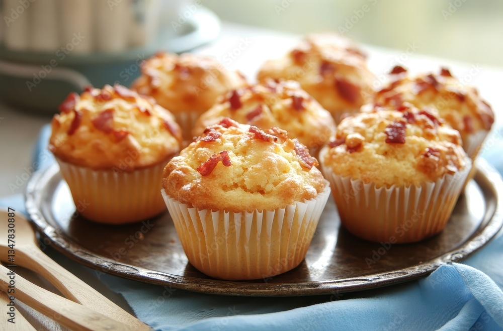 Delicious Homemade Muffins with Crispy Toppings Fresh from the Oven on a Rustic Tray in a Bright Kitchen Setting Delicious Homemade Muffins with Crispy Toppings Fresh from the Oven on a Rustic Tray in a Bright Kitchen Setting