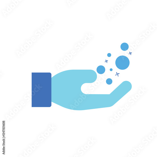 Isolated blue magician hand with bubbles magic icon