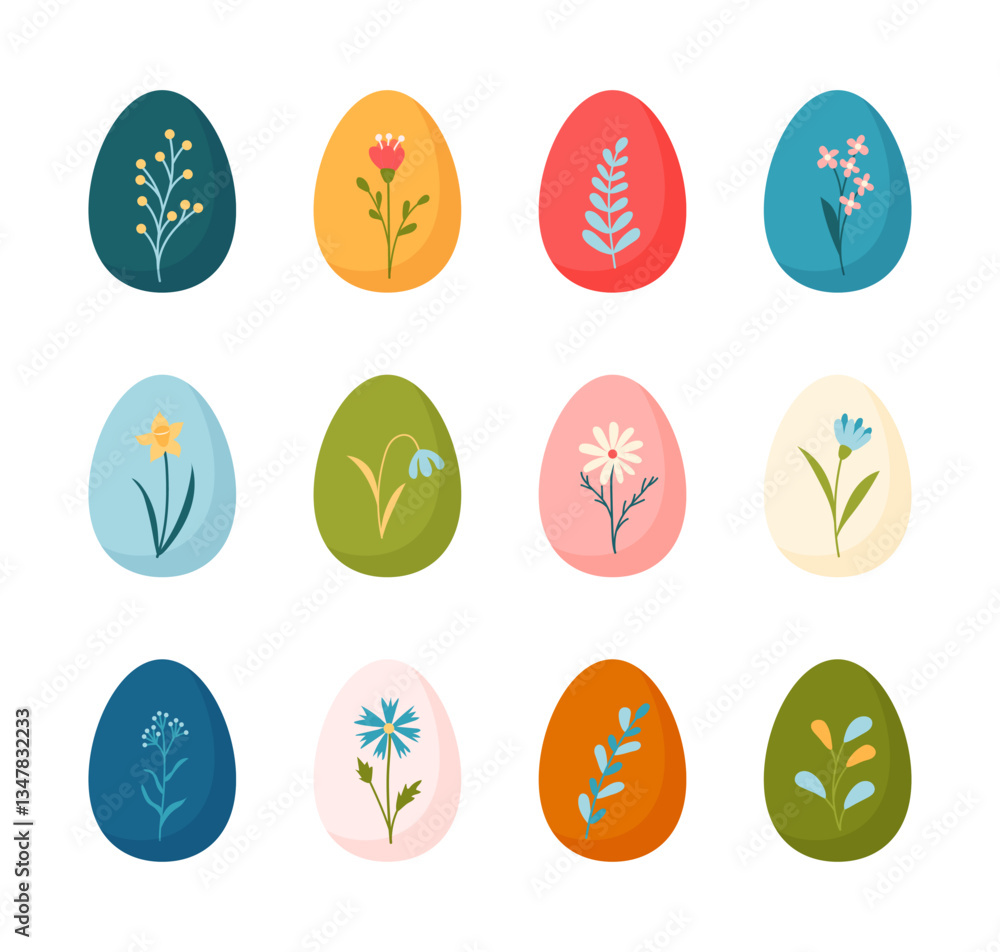 Colorful Easter eggs with hand drawn flowers set. Spring doodle clipart set. Holiday collection of Easter elements. Colorful Easter eggs with hand drawn flowers set. Spring doodle clipart set. Holiday collection of Easter elements.