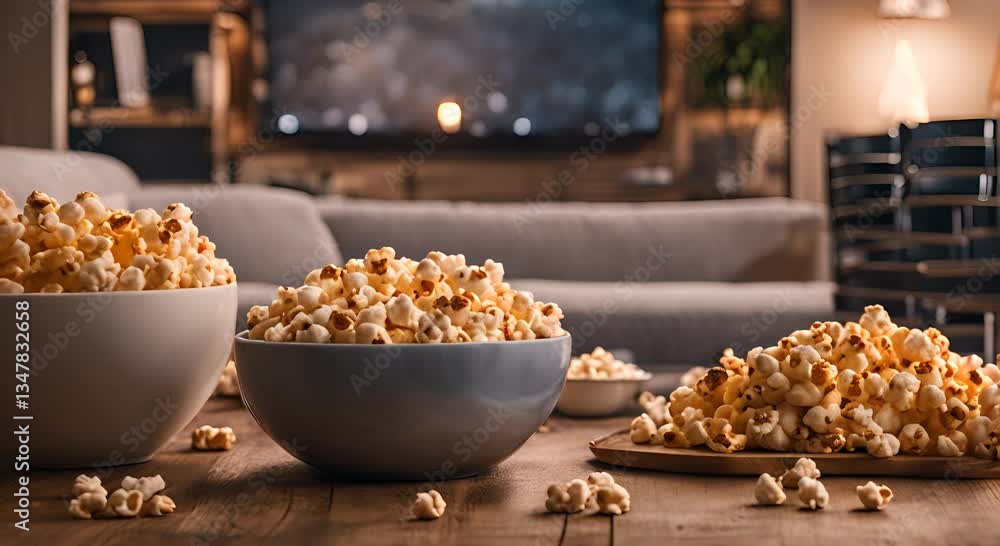 A cozy atmosphere with popcorn and a warm drink creates the perfect setting for a movie night 4K A cozy atmosphere with popcorn and a warm drink creates the perfect setting for a movie night 4K