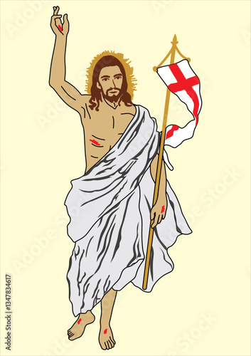 Vector illustration of the resurrected Jesus Christ. resurrection of Christ. Ascension of Jesus ideal for prints, stickers and wallpapers
