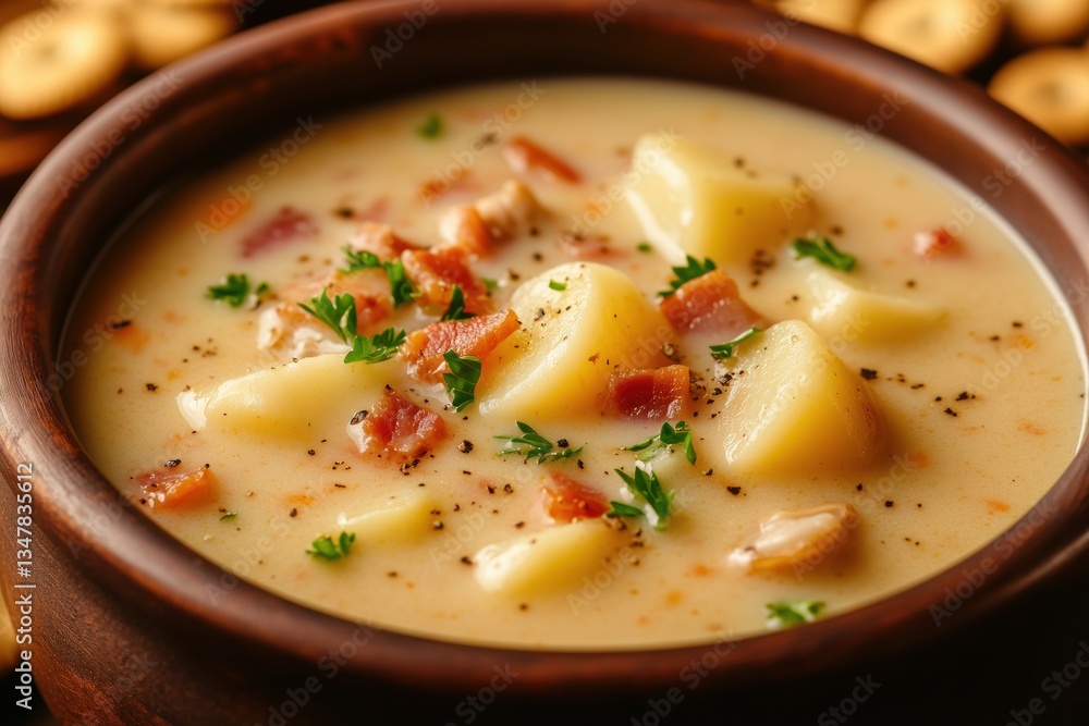 Explore the rich variations of clam chowder in bowls showcasing this classic seafood soup's comforting appeal Explore the rich variations of clam chowder in bowls showcasing this classic seafood soup's comforting appeal