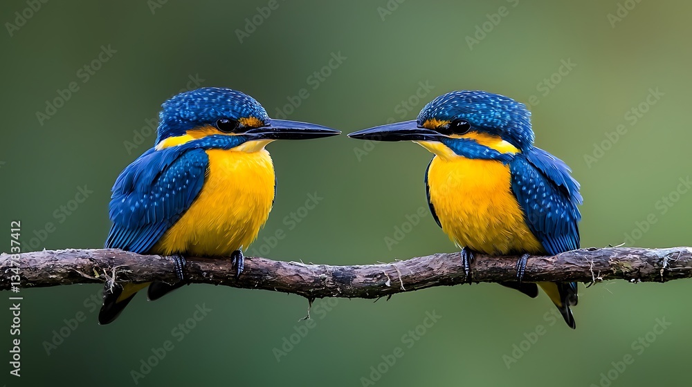 Fototapeta premium Two colorful kingfishers on a branch