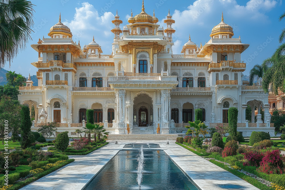 Fototapeta premium A large white building with gold accents