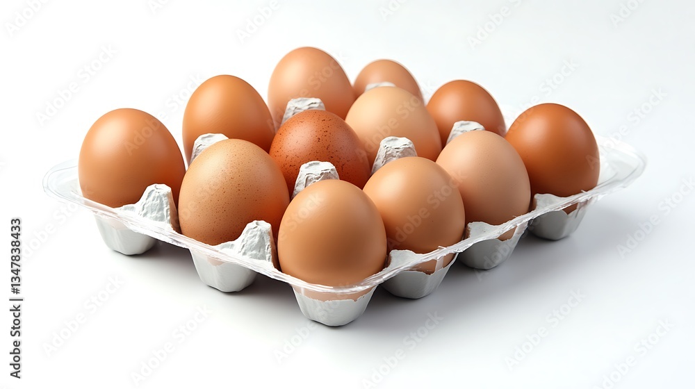 A Dozen Fresh Brown Eggs in a Clear Plastic Carton A Dozen Fresh Brown Eggs in a Clear Plastic Carton