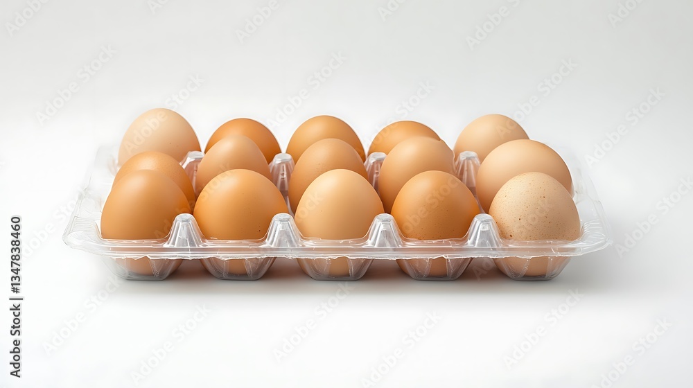 A Dozen Fresh Brown Eggs in a Clear Plastic Carton A Dozen Fresh Brown Eggs in a Clear Plastic Carton