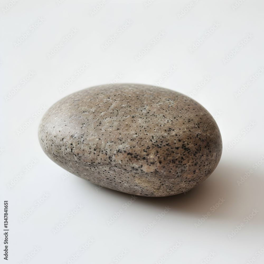 Small Smooth Grey Stone Resting on White Background Small Smooth Grey Stone Resting on White Background