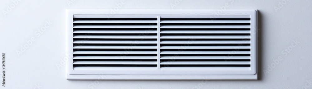 Obraz premium A white vent cover with horizontal slats mounted on a smooth wall, providing air circulation for heating and cooling.
