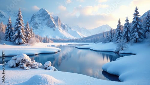 Wallpaper Mural Snowy landscape with frozen lakes and trees, serene atmosphere, peaceful, landscape, snow Torontodigital.ca