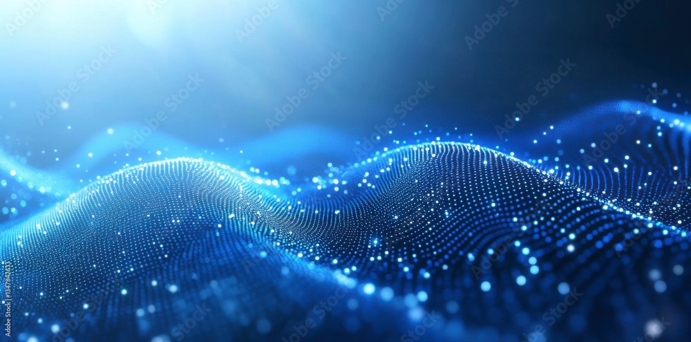 Abstract background with a blue wave of dots and a glowing light effect on a gradient sky-colored background Abstract background with a blue wave of dots and a glowing light effect on a gradient sky-colored background