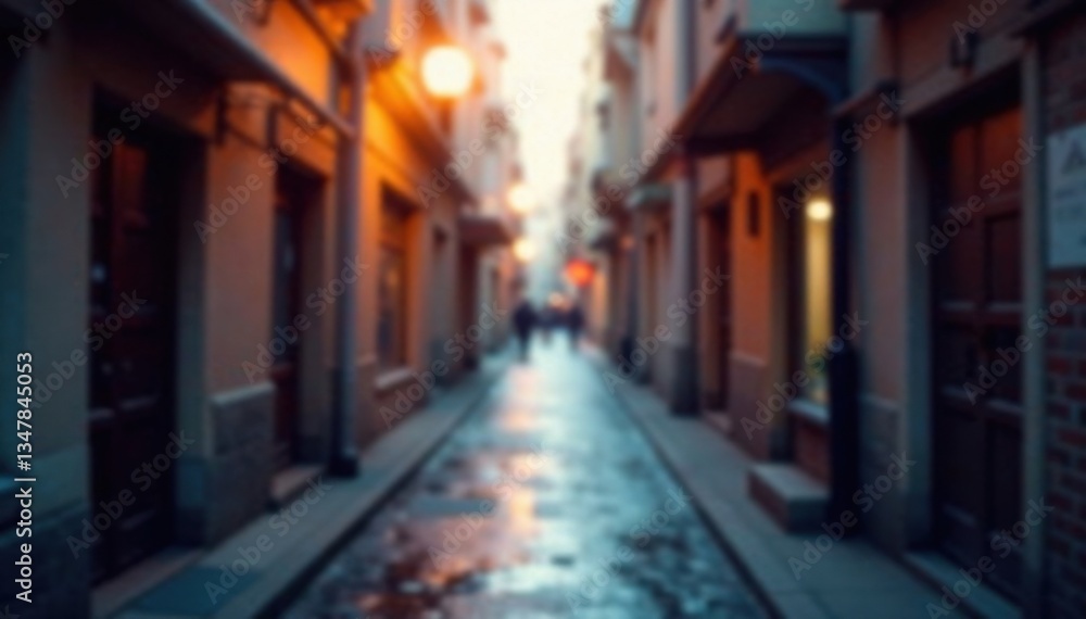 Fototapeta premium Softly lit urban alleyway with blurred background, blurred background, alleyway, light