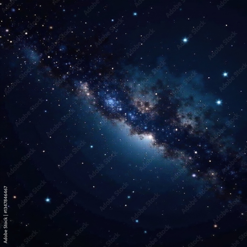 Fototapeta premium Sparkling starry sky with constellation and planets against a dark black background, milkyway, stargazing