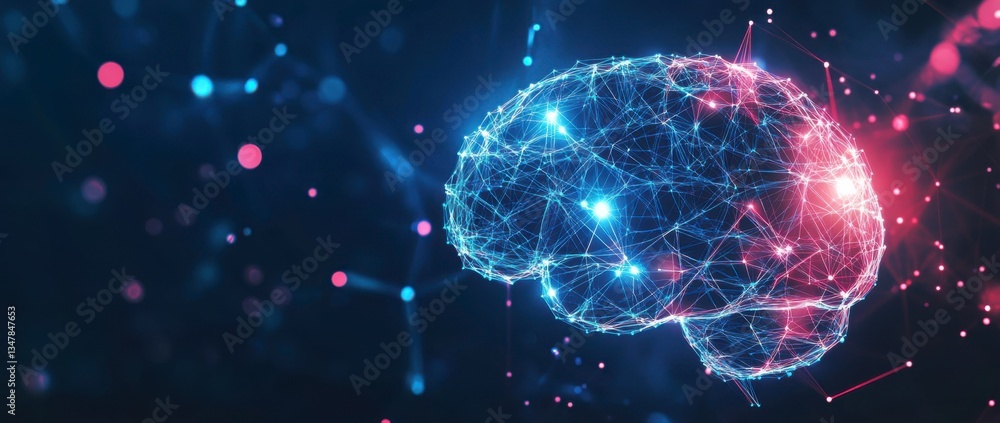 Digital brain concept with glowing neural connections on a dark background, an AI technology Digital brain concept with glowing neural connections on a dark background, an AI technology