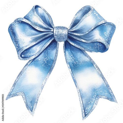 glitter, decorative, pastel, blue, and silver bow tie on transparency background, classic bow tie look so lovely and can be use in many festival celebration or any greeting