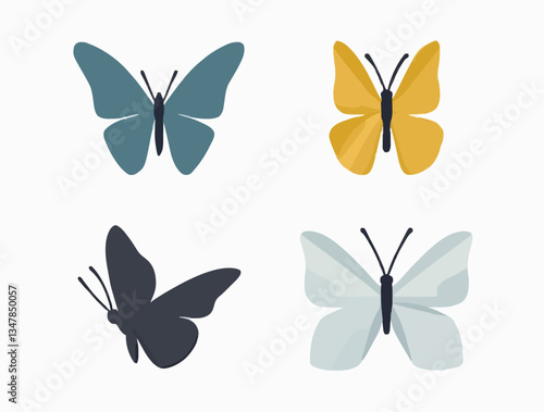 Schmetterlinge: Vier Designs in Blau und Gelb

