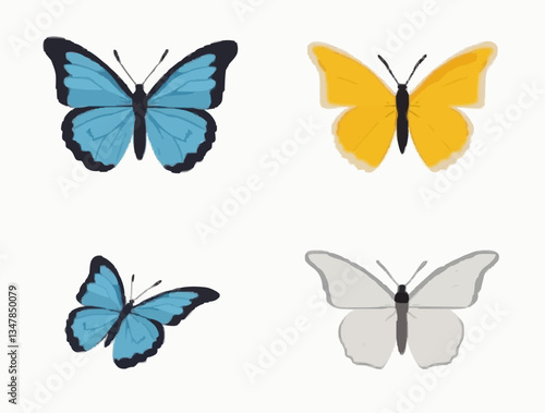 Schmetterlinge: Vier Designs in Blau und Gelb

